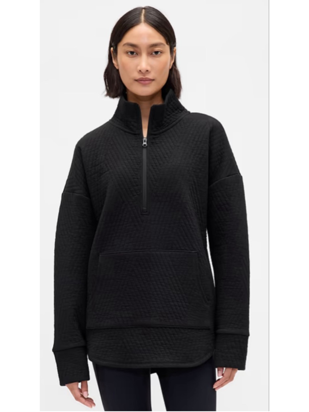 NWT Gap Fit Quilted Jacquard Half-Zip Pullover in Black Sz XL!